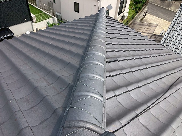 名古屋市名東区で築年数30年が経過した戸建て住宅の瓦屋根を屋根点検、棟下漆喰の劣化が進んでいたので交換工事をご提案
